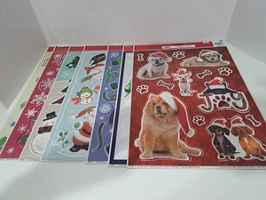 Christmas Window Clings 7 Sheets Reusable, Dogs, Penguins, Santa, Snowman  - Picture 1 of 8