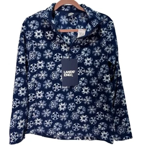 Pullover Lands End polar con cremallera en cuarto azul marino estampado de copo de nieve para mujer nuevo con etiquetas invierno - Imagen 1 de 8