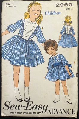1960s Vintage Advance Sewing Pattern 2960 Darling Tot Dress Uncut Complete sz 4 - Image 1 of 4