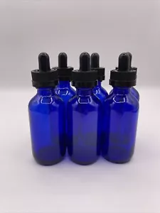 Paquete de 6 botellas de vidrio azul cobalto con gotero de vidrio 2 oz - Imagen 1 de 3