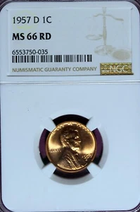 1957 - D NGC MS66RD LINCOLN CENT!! #B47721 - Picture 1 of 2