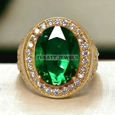 Esmeralda corte ovalado con anillo enchapado en oro de plata de ley 925 para hombre #603 * Foto 1 de 4