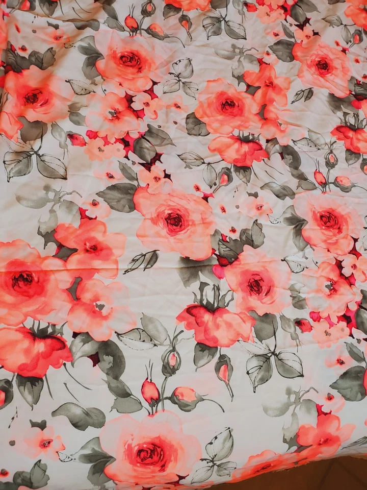 Vtg FABRIC NEON Floral/Hot Pink 58×129" Satin Feel Stunning! - Image 1 of 4