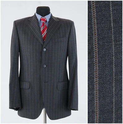 Abrigo deportivo italiano para hombre 38R talla EE. UU. PRESTIGIO chaqueta blazer de lana gris a rayas Foto 1 de 4