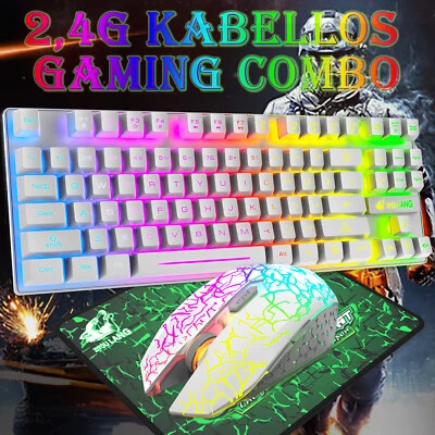 Gaming Tastatur und Maus Combo Kabellos Keyboard Mouse 2.4G Funk LED Beleuchtet - Bild 1 von 4