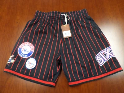 MITCHELL & NESS NBA HWC PHILADELPHIA 76ERS CITY COLLECTION BLACK SHORTS SIZE L - Image 1 of 4