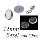 10 x 304 Stainless Steel Earring Studs 12mm Bezels GLASS & Clutch Kit Free Post