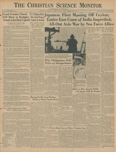April 14, 1942 WWII Original Int. Newspaper - JAPAN FLEET CEYLON UK INDIA USA - Picture 1 of 2