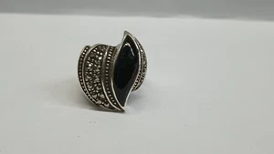 Vintage Sterling Silver Onyx & Marcasite Ring - Picture 1 of 6