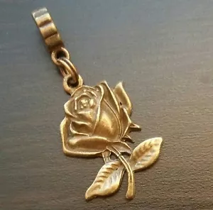 Rose Flower Bud Bronze Tone Dangle Bead for European Style Charm Bracelet - Picture 1 of 3