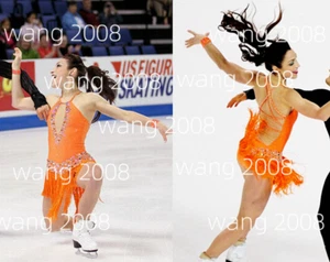 Girl Competition Figure skating Dress Ice Skating Dress Costume Sparkle ORANGE - Picture 1 of 6