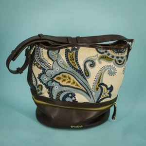 Spartina 449 Juliette Stanley Blue Paisley Leather Linen Bucket Bag Purse Bag - Picture 1 of 7