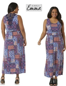 NWT 1X,2X,3X Plus Simply Emma Women Lace back Tribal sleeveless Blue Maxi Dress - Picture 1 of 4