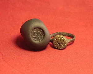 Ancient Roman Seal Ring, 5. Century. Monogram Stamp - Very Rare! - Picture 1 of 4