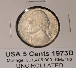 1973D USA Jefferson Nickel - UNCIRCULATED - Picture 1 of 2