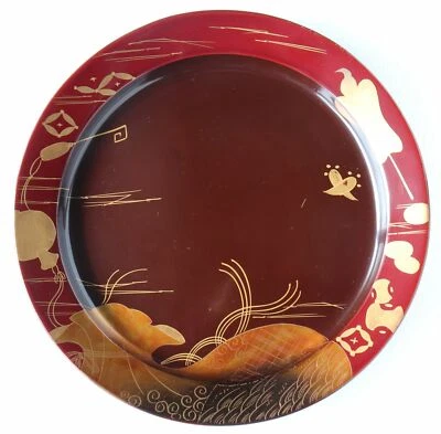 Japanese Lacquer Ware Wood Plate Tray Red Brown Gold 27.5cm 10.82" Vintage - Image 1 of 4