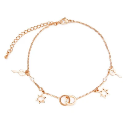 Llave Estrella Cruz Tobillera Pie Tobillo 8-11" Cadena Playa PE7 Oro Rosa Acero Inoxidable Foto 1 de 3