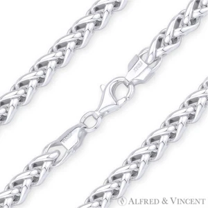 Collar de cadena de espiga de eslabones de trigo de 6 mm de grosor en plata de ley 925 y rodio de Italia - Imagen 1 de 2