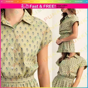 Women's Casual Printed Cotton Drop Shoulder Short Sleeve Cropped Top Shirt - Picture 1 of 6