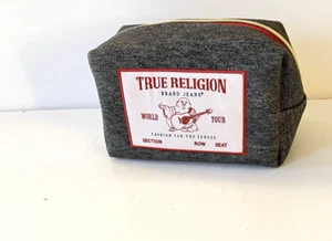 True Religion World Tour Patch Logo Cosmetic Makeup Bag Blue Denim Buhda Pouch - Picture 1 of 10