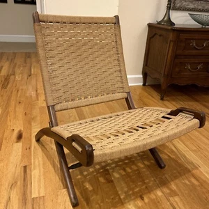 Hans Wegner Style Folding Chair Woven Rope Danish Modern Vintage MCM Yugoslavia - Picture 1 of 24