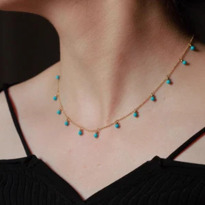 Choker Women's 20 inch Necklace Simulated Turquoise 10Ct Round Cut Silver 925 - Picture 1 of 4