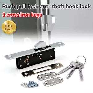 Practical Door Hook Lock Sliding Door Lock Replacement Security Lock Silver Keys - Picture 1 of 13