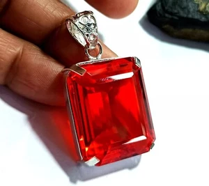 Certified Natural 95.54 Ct Brazilian Red Topaz Pendant Emerald Cut Gemstone - Picture 1 of 6
