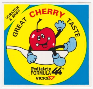 Vintage VICKS Pediatric Formula 44 CHERRY Scented Scratch & Sniff Sticker - Picture 1 of 1