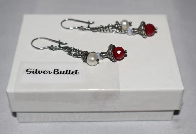 Silpada Sterling Silver Vintage Cherry Jade, Pearl, Opalite Chain Drop Earrings - Image 1 of 4