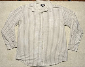 Vintage Anchor Blue Men’s XXL Long Sleeve Button-Up Shirt Beige Striped Y2K - Picture 1 of 10