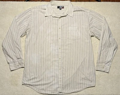 VTG Anchor Blue Shirt Mens 2XL Beige Striped Button Up Long Sleeve Y2K Classic - Image 1 of 4