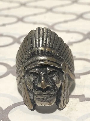 Vintage G&S 1985 Indian Chief Head Ring Size 14 Mens Biker Ring 80's Rare - Image 1 of 4