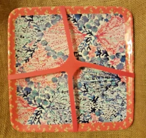 Lilly Pulitzer Square Melamine Plates Boatylicious Sway w Me Nautical Set of 4, - Picture 1 of 7