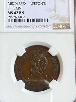 1795 GREAT BRITAIN  CONDER  TOKEN D&H390 1/2P MIDDLESEX-NEETON'S E. PLAIN MS62BN - Image 1 of 4