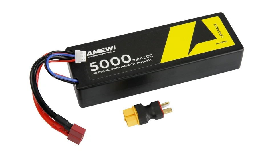 LIPO AKKU 2S 7,4V 5000MAH 50C T-PLUG + XT60 Adapter Amewi 28140 - Bild 1 von 1