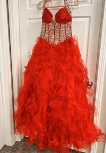 The Cool Collection langes rotes Kleid Perlen Taille voll gerafft unten Gr. 4 Neu mit Etikett - Bild 1 von 18