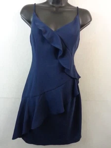 Schwarzes Halo Kleid Damen 8 Blau Spaghettiträger Rüschen Neu Mit Etikett - Bild 1 von 16