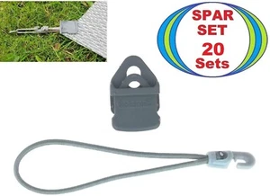 20x MINI Zelt Planen Reparatur Clip grau + 18 cm Spann Gummi Haken Klemm Öse Set - Picture 1 of 17