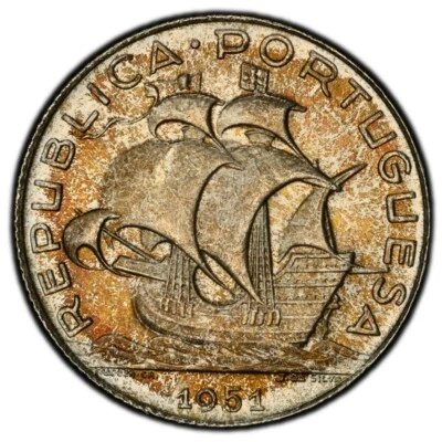 MS65 1951 Portugal Silver 2 1/2 Escudos, PCGS Trueview- Pretty Toned - Image 1 of 4