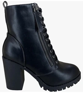 Women's Chunky Heel Booties Lace Up Round Toe Platform Ankle Boots Size 8 - Picture 1 of 14