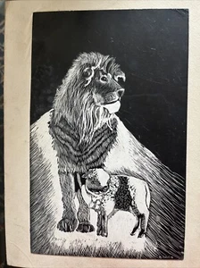 Original Kratzbrett Kunst ""Löwe & Lamm"" von Doron Händel - Bild 1 von 9