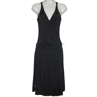 Kenneth Cole Women's Racer Back V Neck Ribbed Knit Midi Black Dress XS B60 - Image 1 of 4