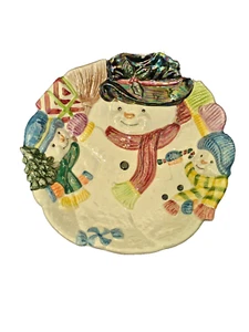 Vtg. Christmas Candy Dish, 10",  Cookie Serving Plate, Snowman,  Iridescent - Picture 1 of 6