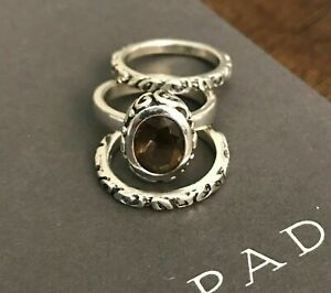 Silpada 925 Sterling Silver Smoky Quartz 3 Stacking Ring Set Size 10 R1384