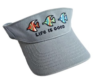 LIFE IS GOOD 3 COLORFUL FISH VISOR SMOKEY BLUE ADJUSTABLE ONE SIZE NWT - Picture 1 of 10