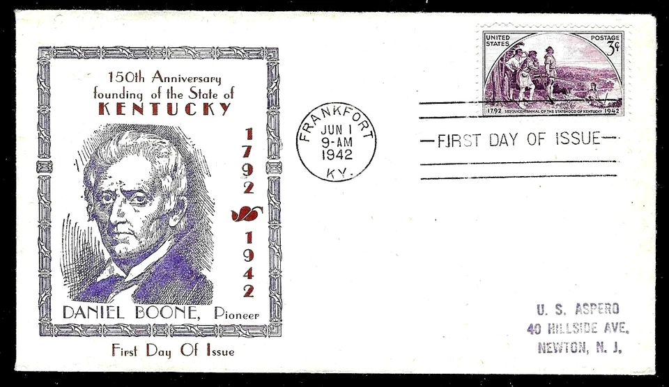 904 3c Stamp (1942) KENTUCKY STATEHOOD 150 FDC FROM THE SANDERS CACHETS !!! - Image 1 of 1