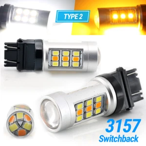 Type 2 White/Amber 3157 LED DRL Switchback Turn Signal Light Bulbs W/Resistors - Picture 1 of 9