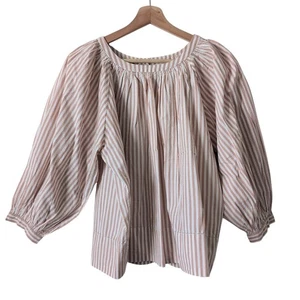 The GREAT Bubble Sleeve Blouse - Size 1 (Small) Cotton Striped Pink White  - Picture 1 of 11