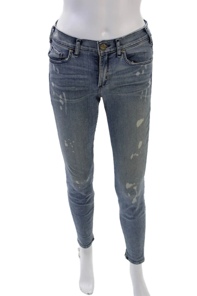 Pantalones de mezclilla McGuire para mujer de algodón de cinco bolsillos tiro medio ajustados azules talla 26 Foto 1 de 4